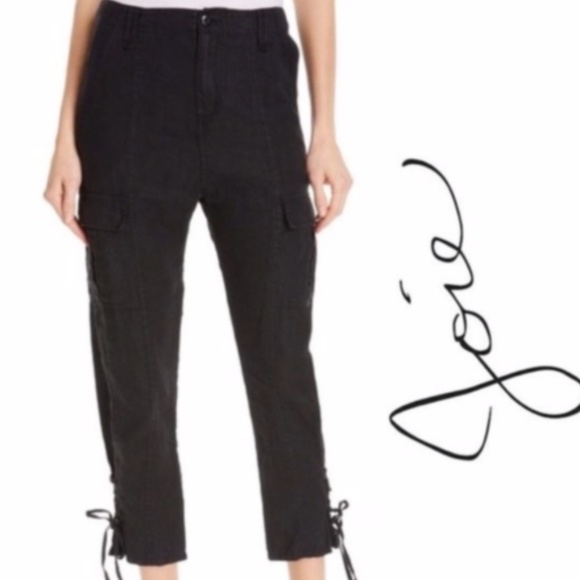 NWT Joie Telutci Lace-Up 100% Linen Cargo Pants in Black Size 4